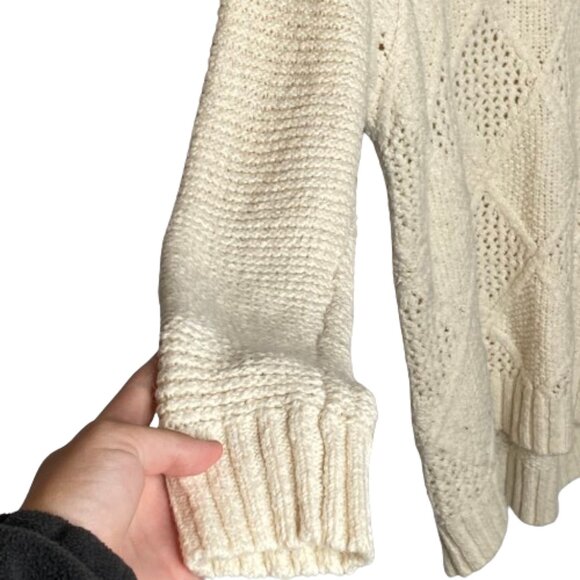 American Eagle Womens Open Cable Knit Sweater Size Extra Large Cream Casual Cozy - Picture 6 of 14